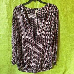 Grand & Greene Dark Blue and Red Geometric Blouse